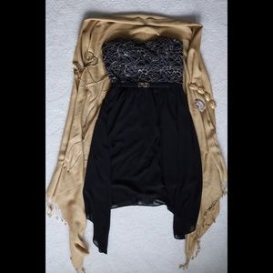 Black and Gold Formal Strapless Dress